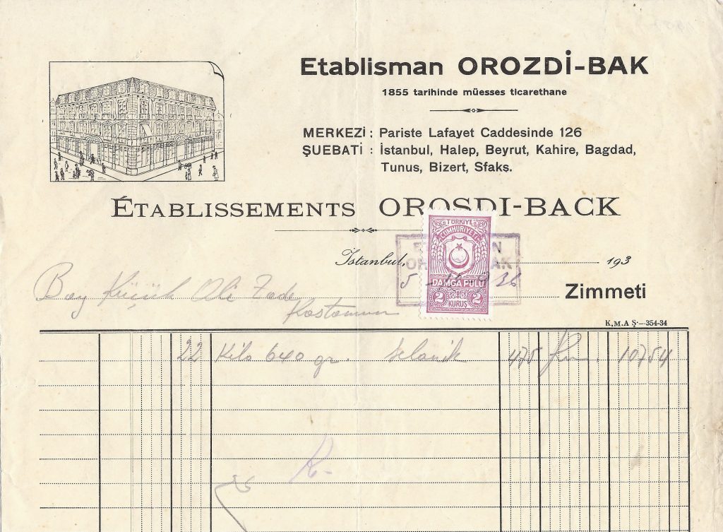 Resim 2: Orosdi Back 1937 yılı antetli fatura